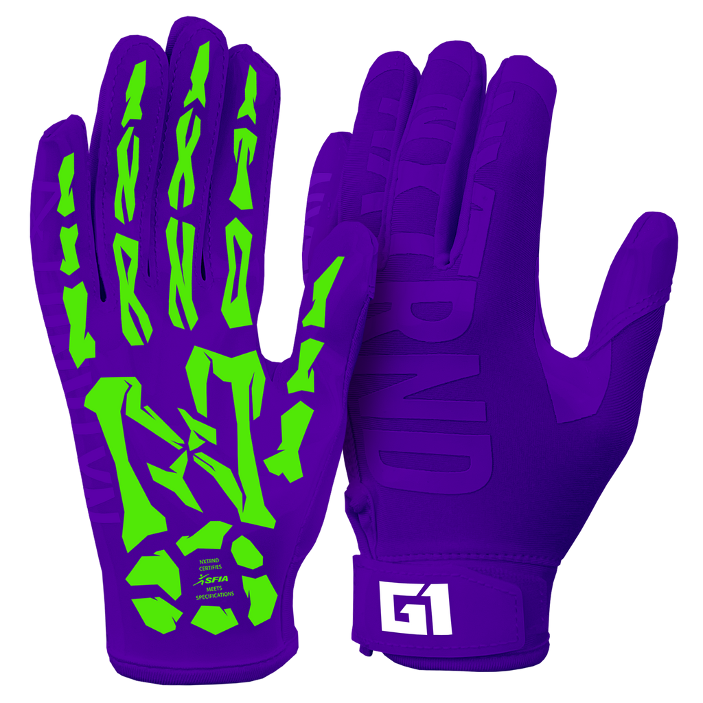 NXTRND G1® Youth Skeleton Football Gloves Purple & Green