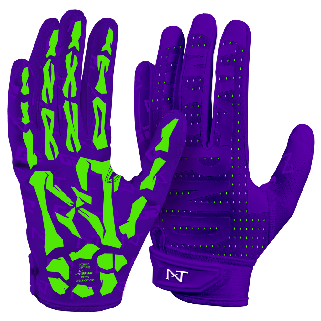 NXTRND G2® Pro Skeleton Football Gloves Purple & Green