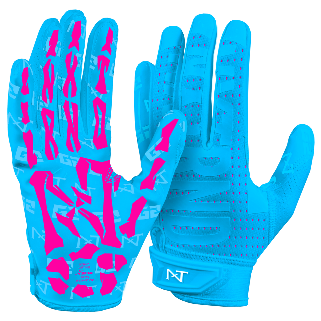 NXTRND G2® Pro Skeleton Football Gloves Neon Blue & Pink