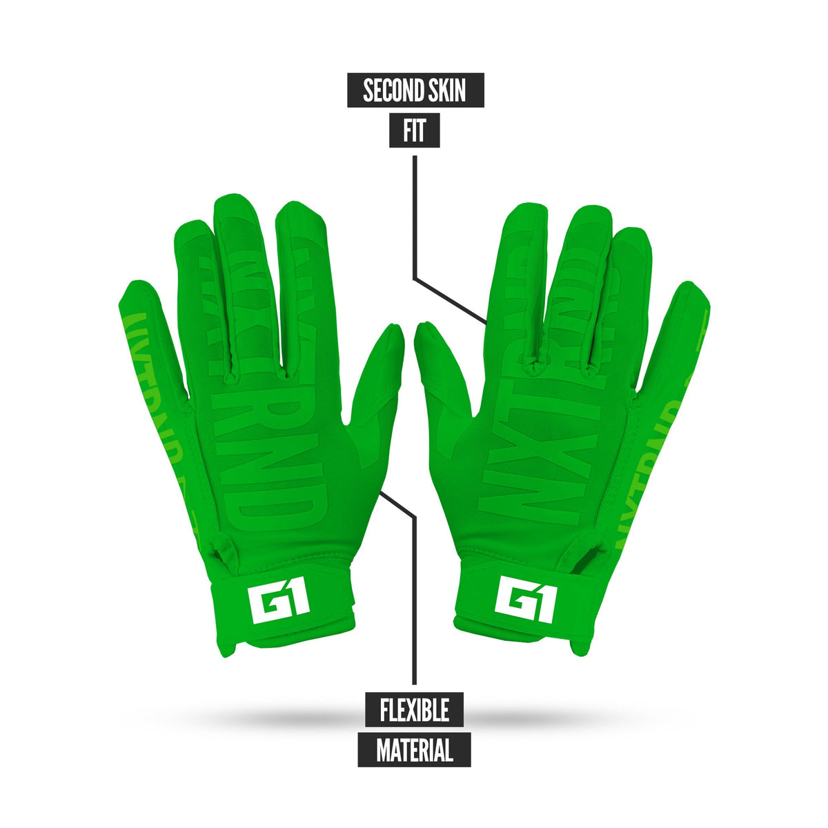 NXTRND G1® Youth Skeleton Football Gloves Green & Yellow