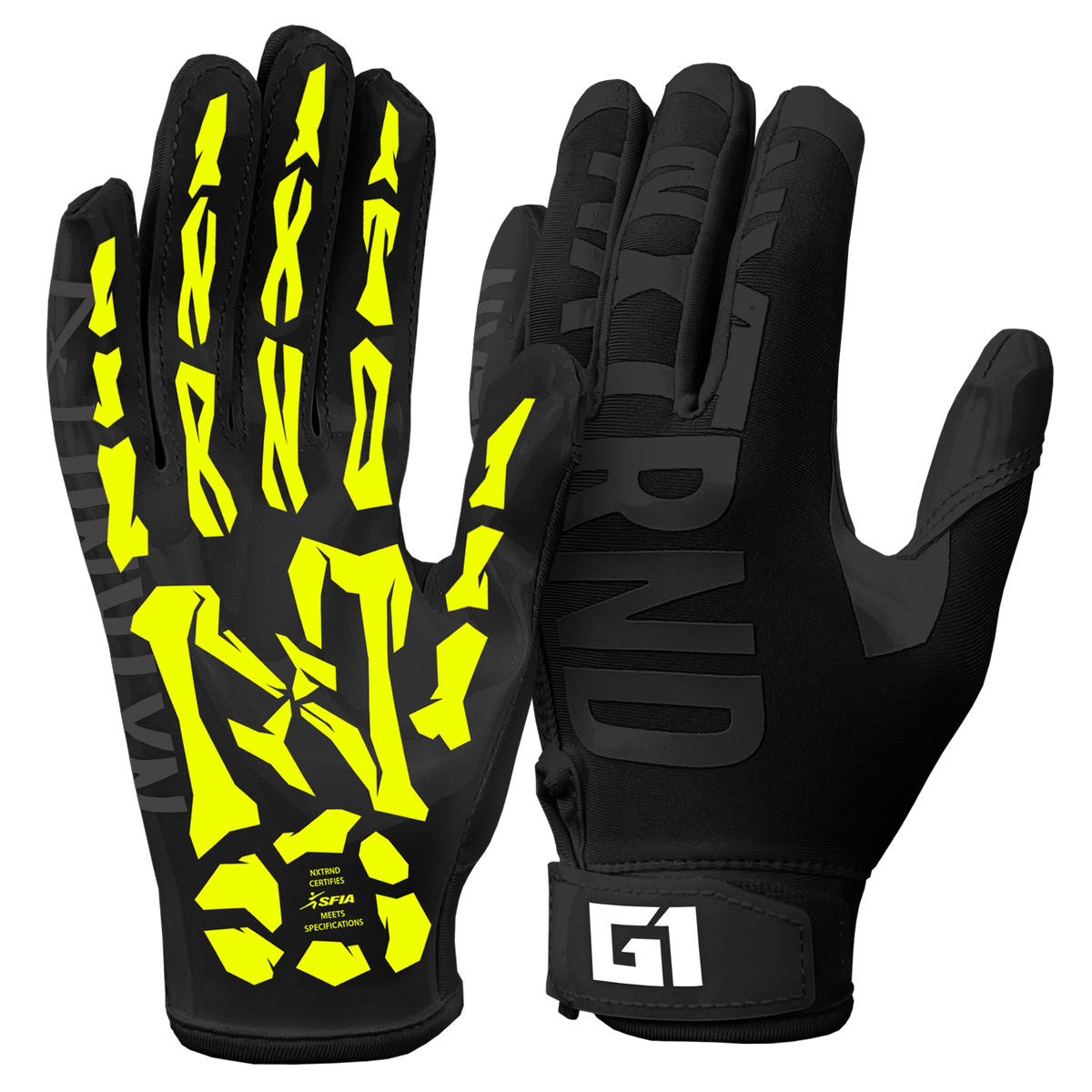 NXTRND G1® Youth Skeleton Football Gloves Black & Yellow