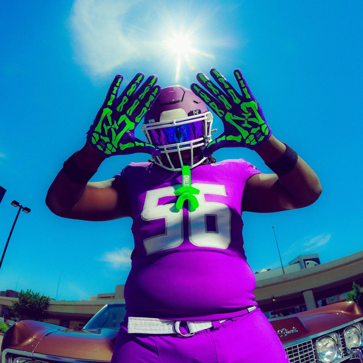 NXTRND G2® Pro Skeleton Football Gloves Purple & Green