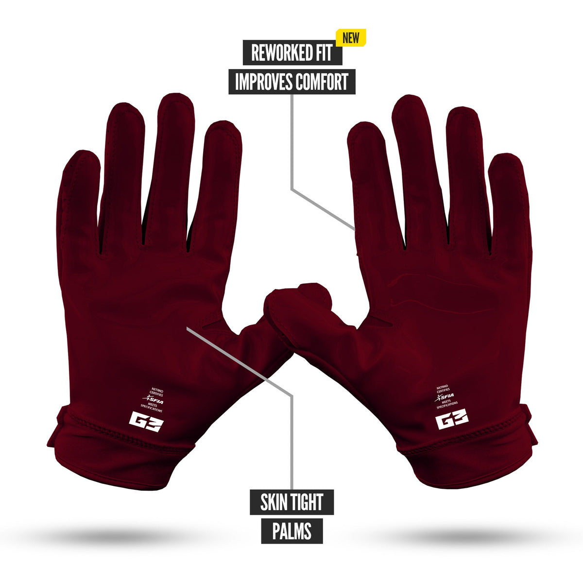 NXTRND G3® Pro Padded Football Gloves Maroon