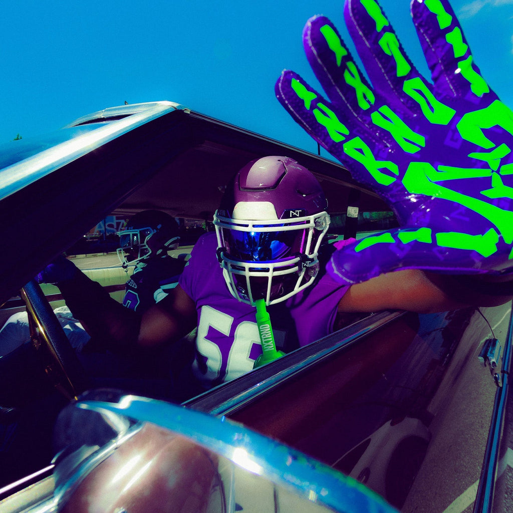 NXTRND G2® Pro Skeleton Football Gloves Purple & Green