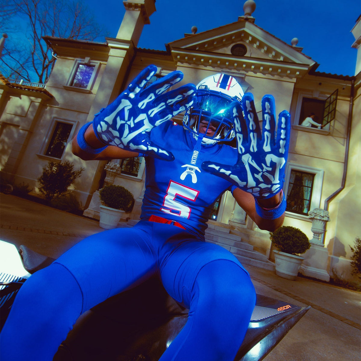 NXTRND G2® Pro Skeleton Football Gloves Blue & White