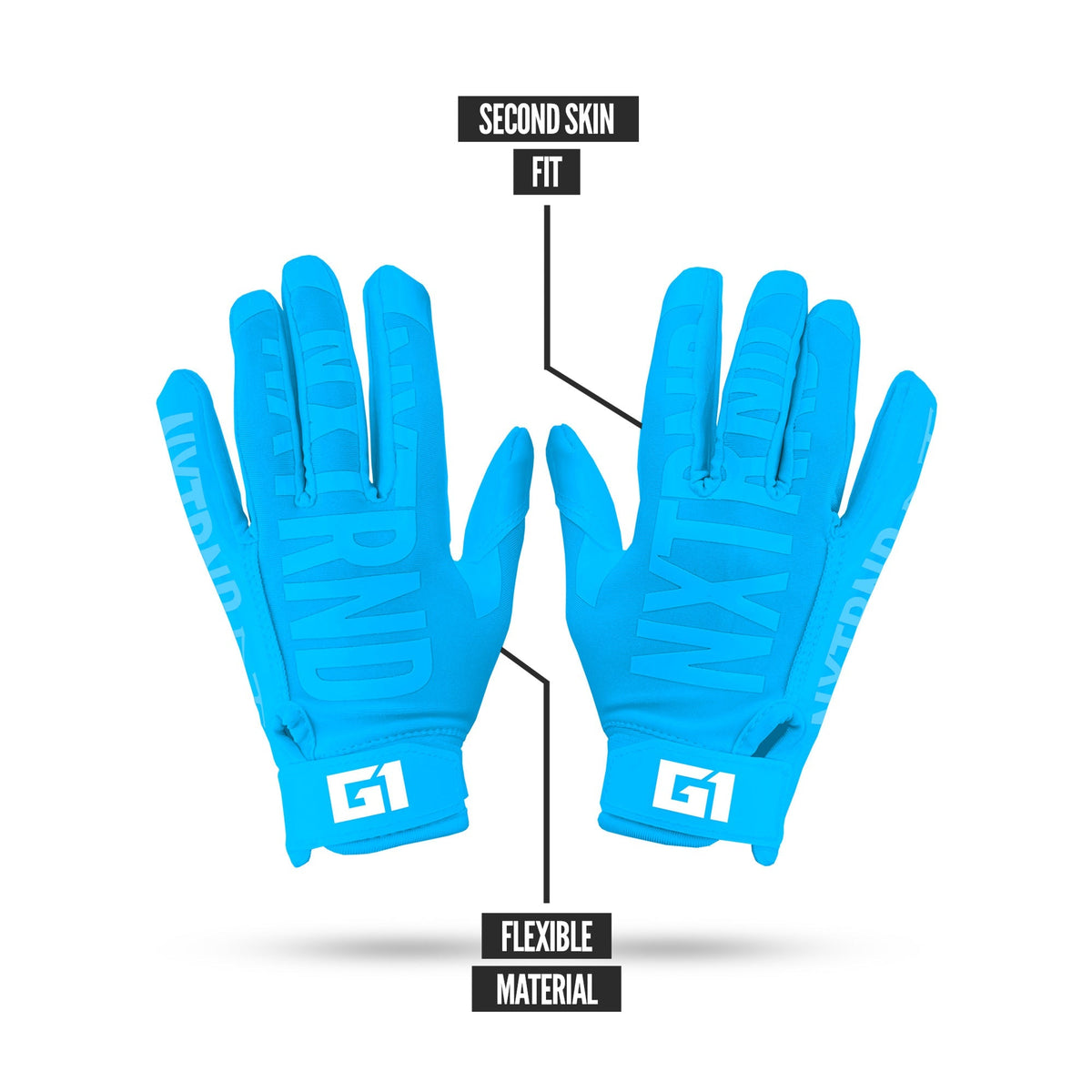 NXTRND G1® Youth Skeleton Football Gloves Neon Blue & Pink