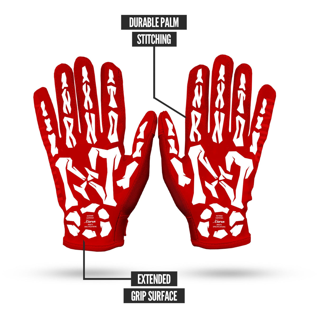NXTRND G1® Youth Skeleton Football Gloves Red & White